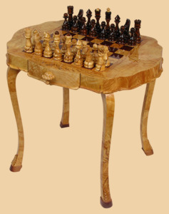 Стол шахматный Изящный (берёзовый кап, с ящиками для фигур)