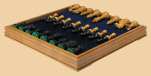 Шахматы Новая волна (бархатный ложемент, чёрная яшма-дуб, доска 40 на 40 см)