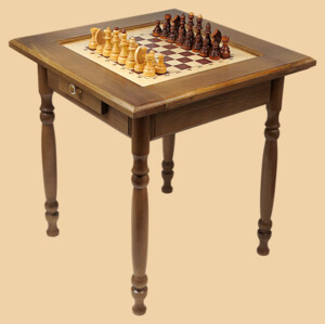 Стол шахматный Классический (темный, с ящиком для фигур, резные ножки, модель №1)