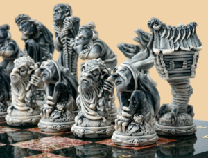 Шахматные фигуры Сказки Пушкина (мраморная крошка)