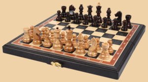 Шахматы Замок в горах №1 (морёный дуб-ясень, клетка 4 см)