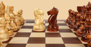 Шахматы в ларце Замок в горах (орех-ясень, большие, клетка 4,5 см)