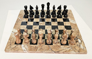 Шахматы Гром и гроза (розовая и чёрная яшма, 38 на 38 см)