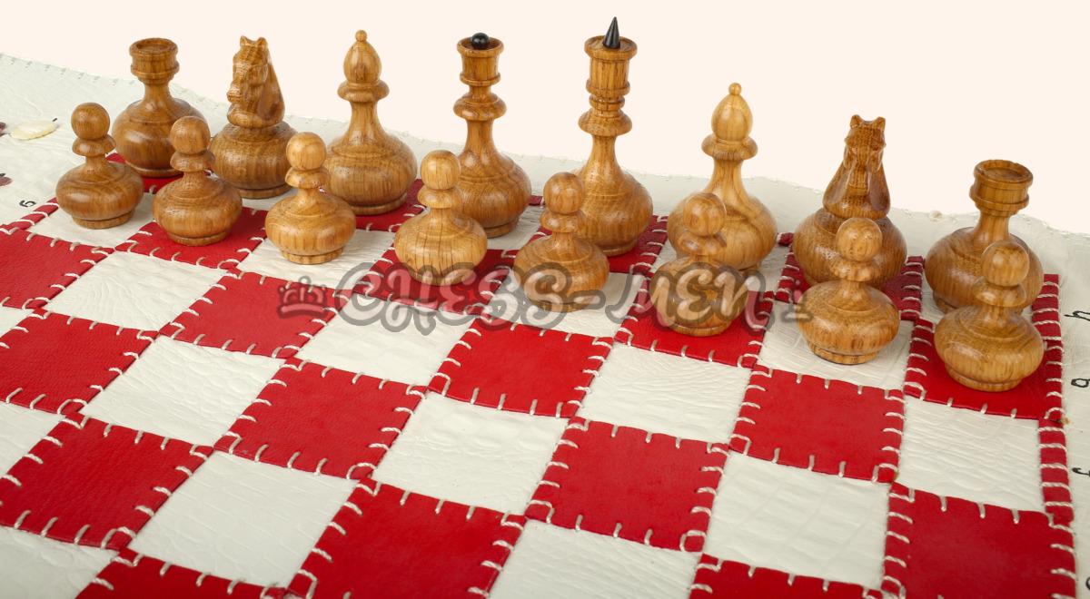 Шахматы Сакура (бело-красное поле, натуральная кожа)