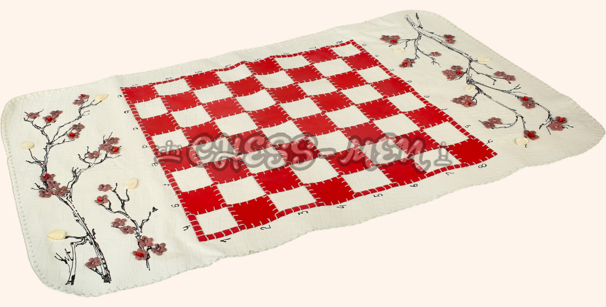 Шахматы Сакура (бело-красное поле, натуральная кожа)