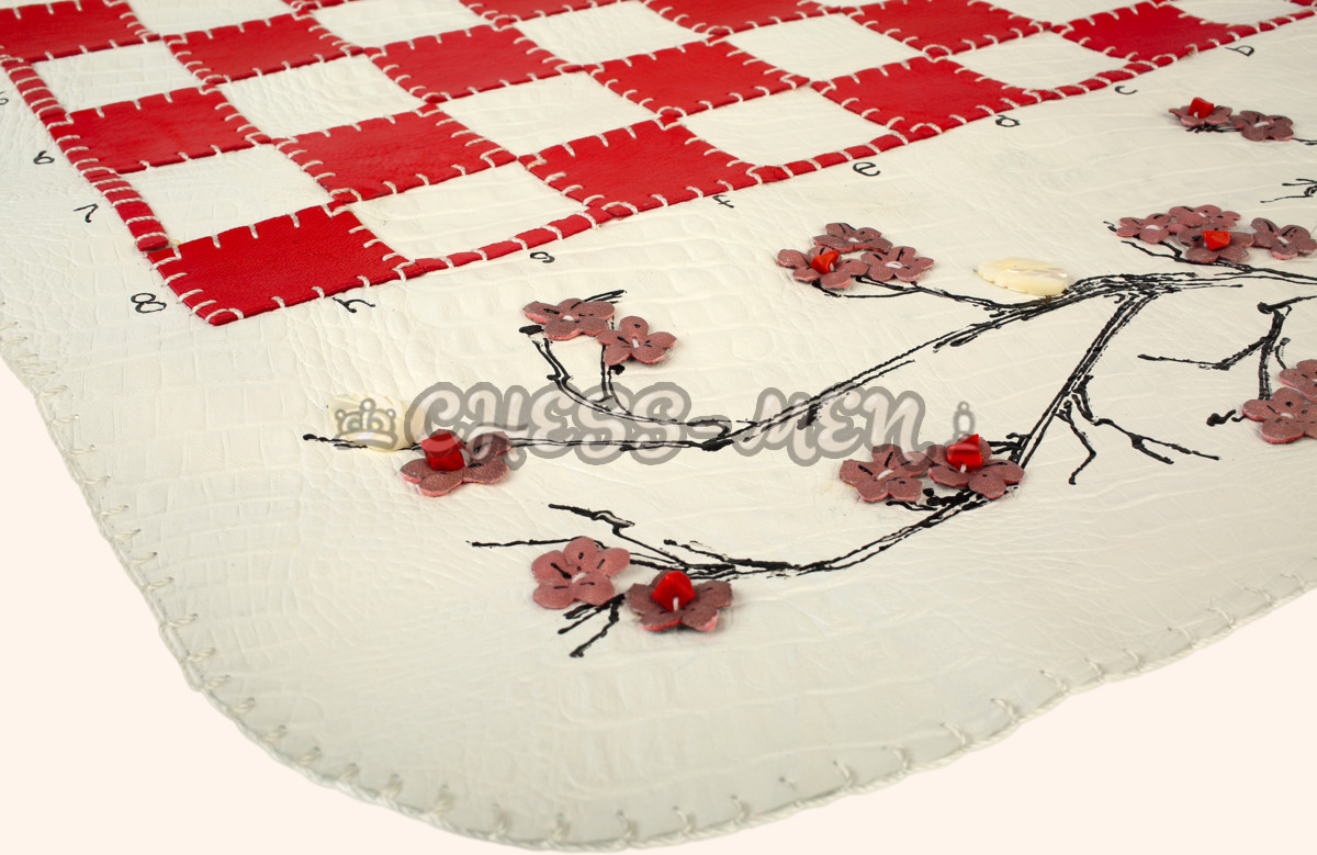 Шахматы Сакура (бело-красное поле, натуральная кожа)