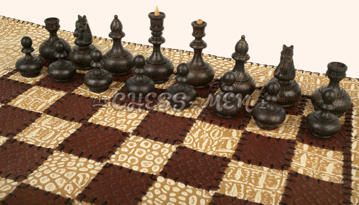 Шахматы Саванна (бежево-коричневое поле, натуральная кожа)