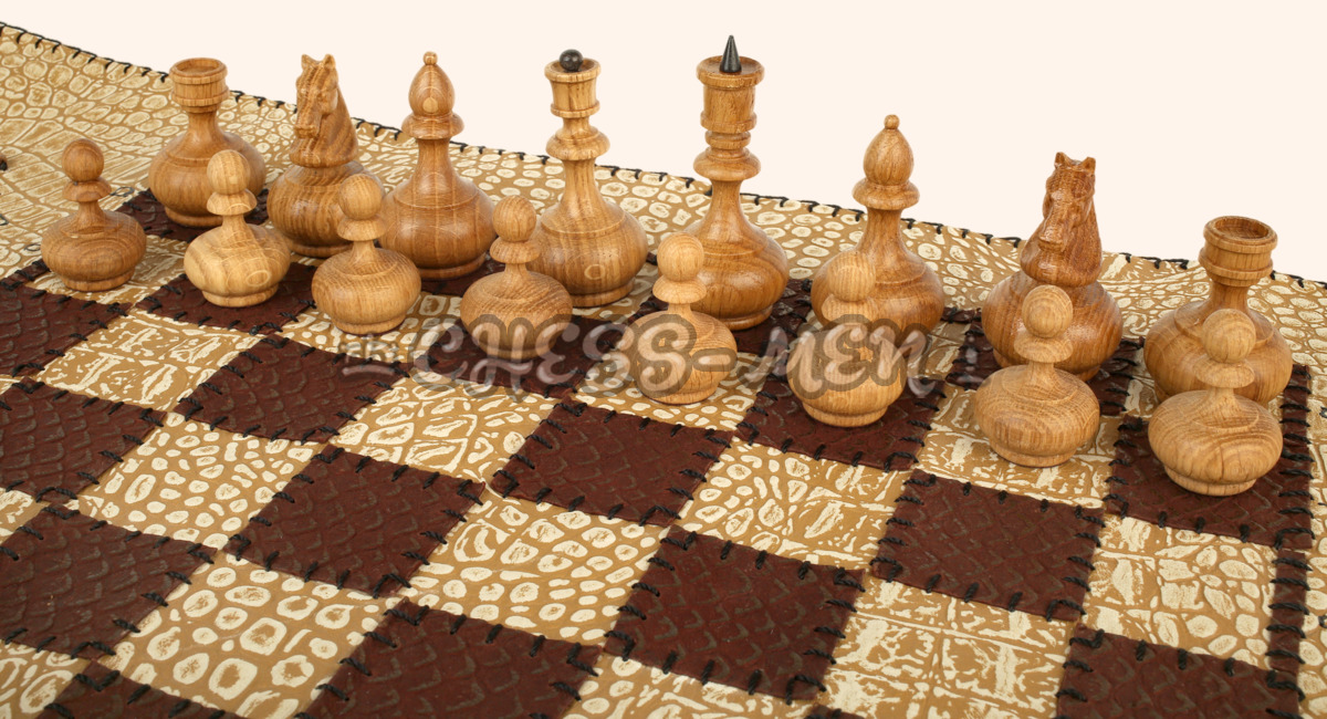 Шахматы Саванна (бежево-коричневое поле, натуральная кожа)