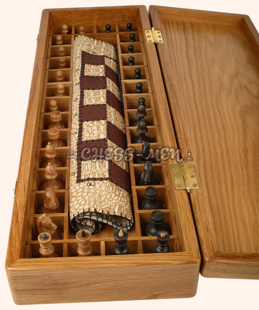 Шахматы Саванна (бежево-коричневое поле, натуральная кожа)