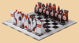 Шахматы Воздушные (красные, в дубовом ларце)