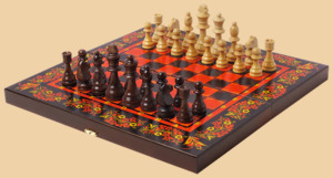 Шахматы, нарды, шашки Хохлома (красная)