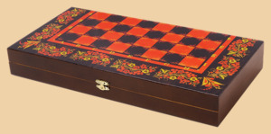 Шахматы, нарды, шашки Хохлома (красная)