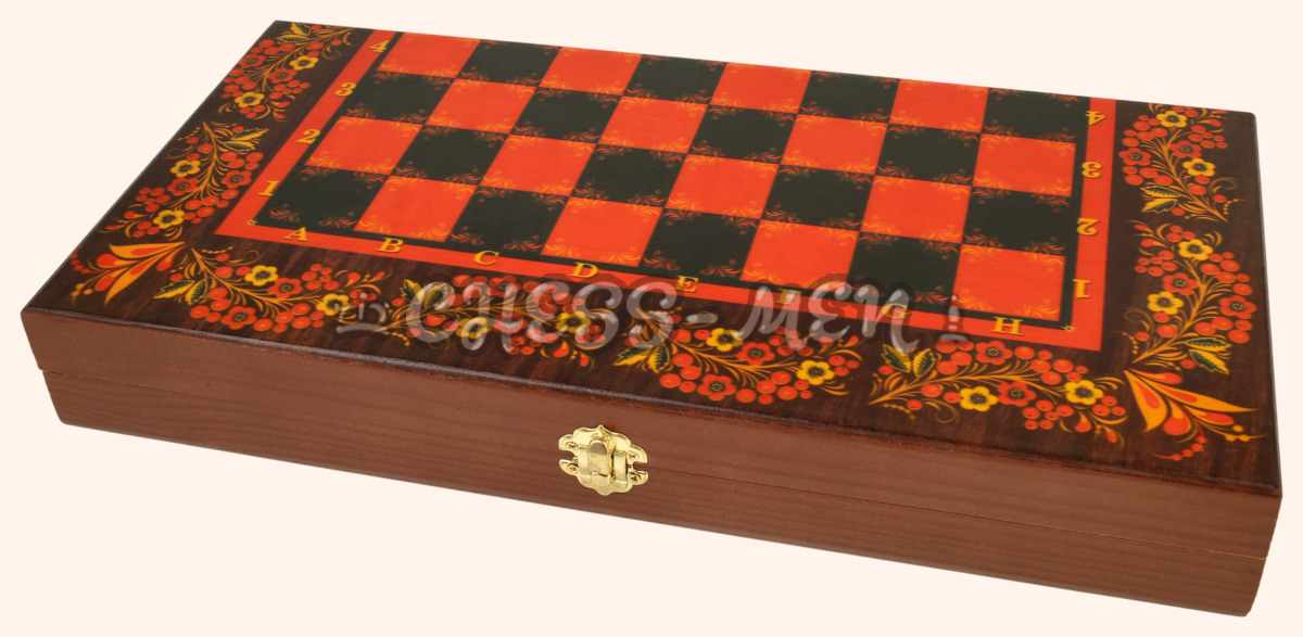 Шахматная доска складная Хохлома (клетка 3,5 см)