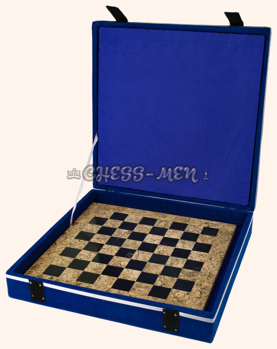 Шахматы Монарх Презент (чёрная яшма и ракушечник, 31 на 31 см)