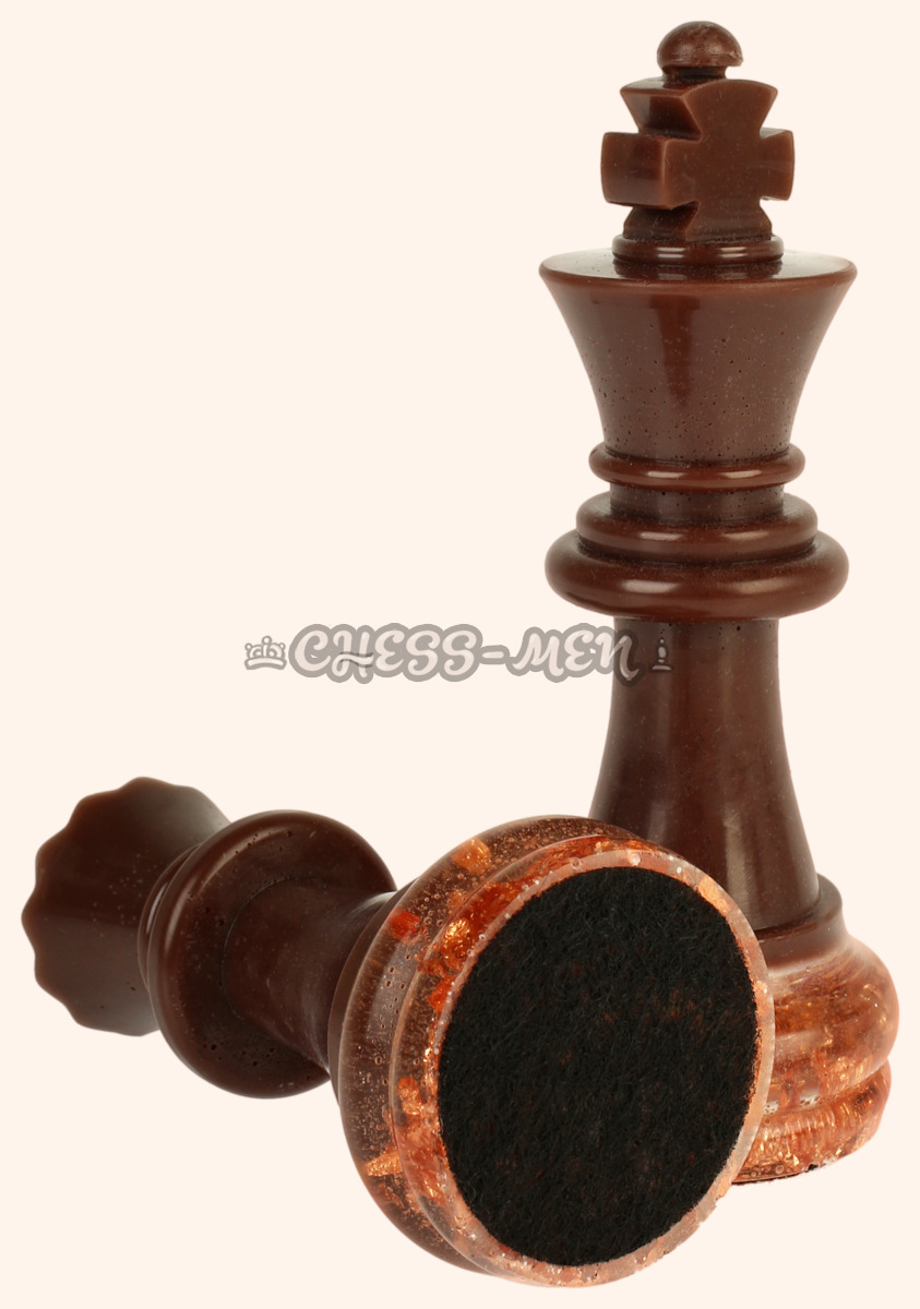 Шахматные фигуры Дебют коричневые (с медной поталью, полимерная смола)