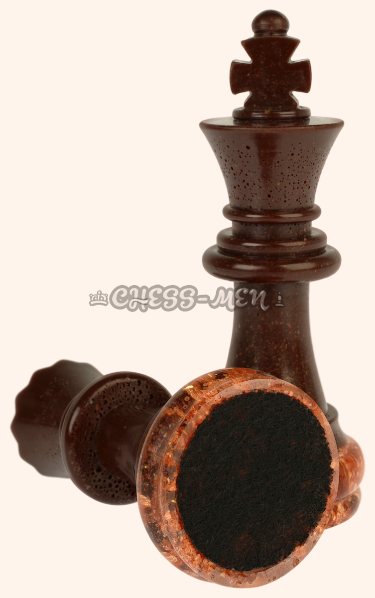 Шахматные фигуры Дебют коричневые (с медной поталью и блёстками, полимер)